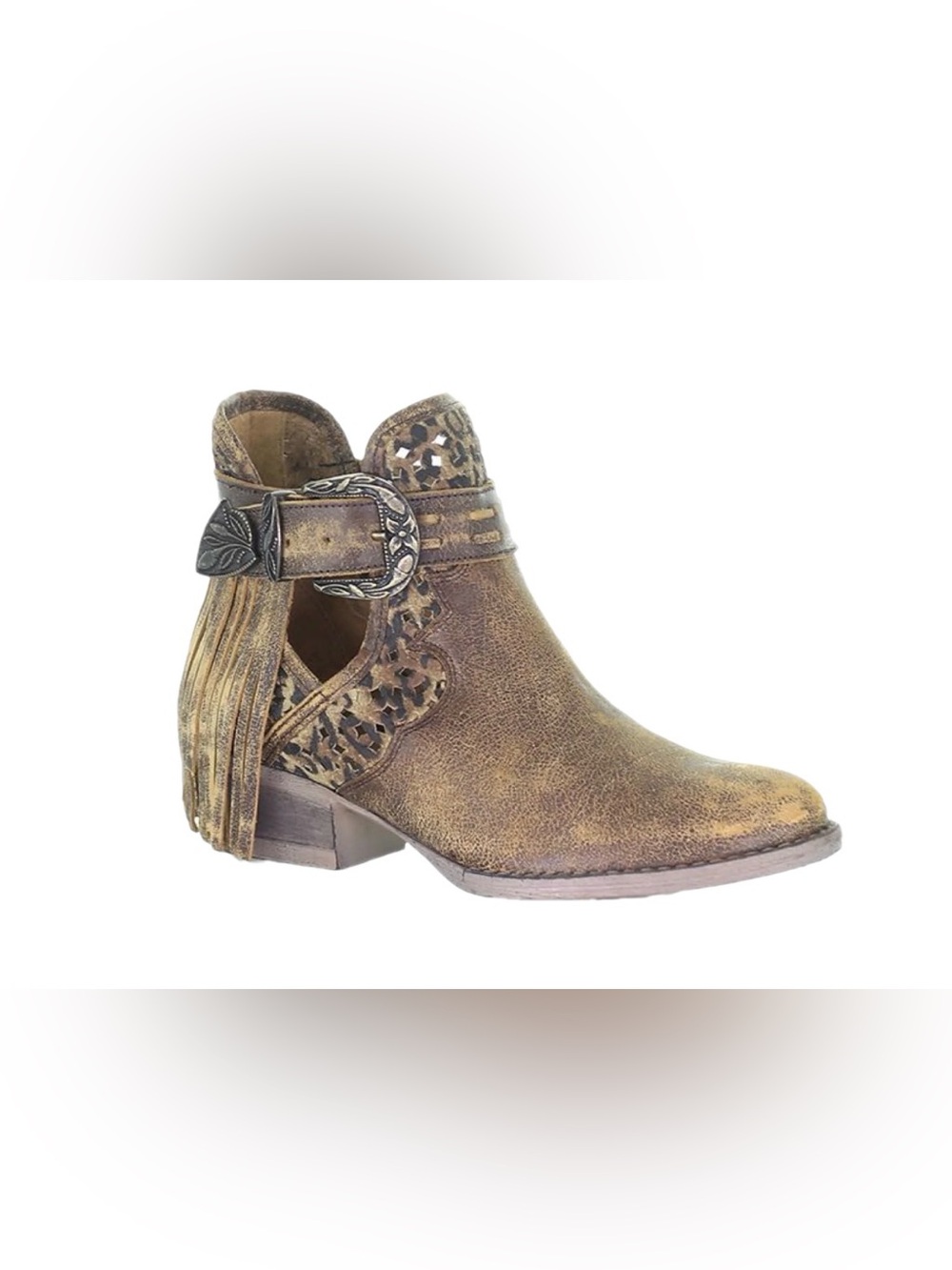 Circle G Women's Distressed Brown Fringe & Buckle Ankle Bootie size6 BNWT
